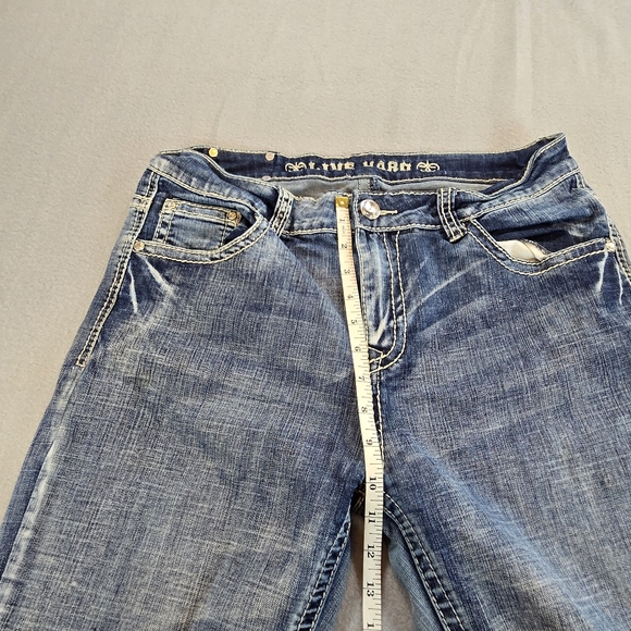 Womens Bootcut Jeans Embellished Pockets Distressed Hem Y2K Denim - Picture 4 of 11